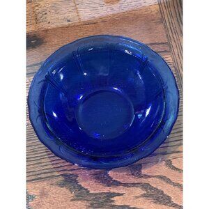 Vtg Jeannette Glass Cobalt Blue Glass Bowl Embossed Floral Leaf Design
